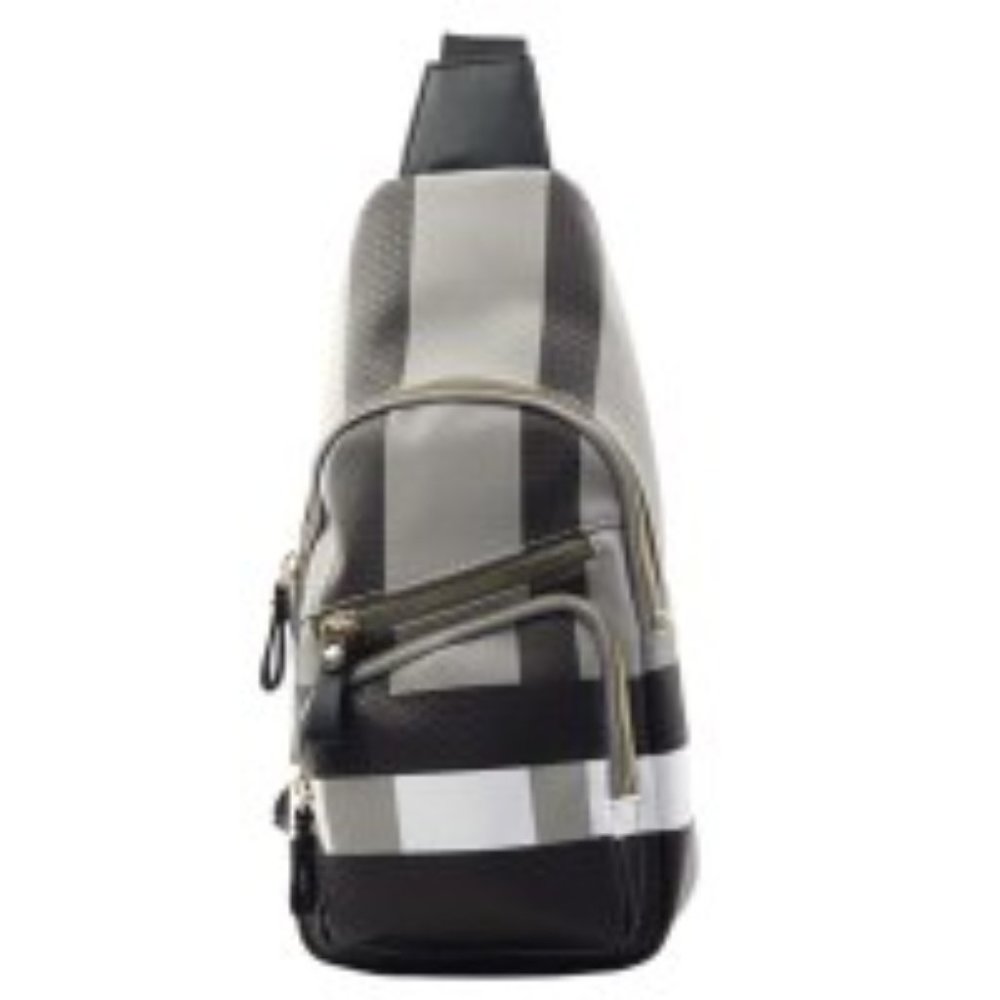 NEW UNISEX Black & Gray Plaid Vegan  Sling Pack Chest Shoulder Crossbody Bag